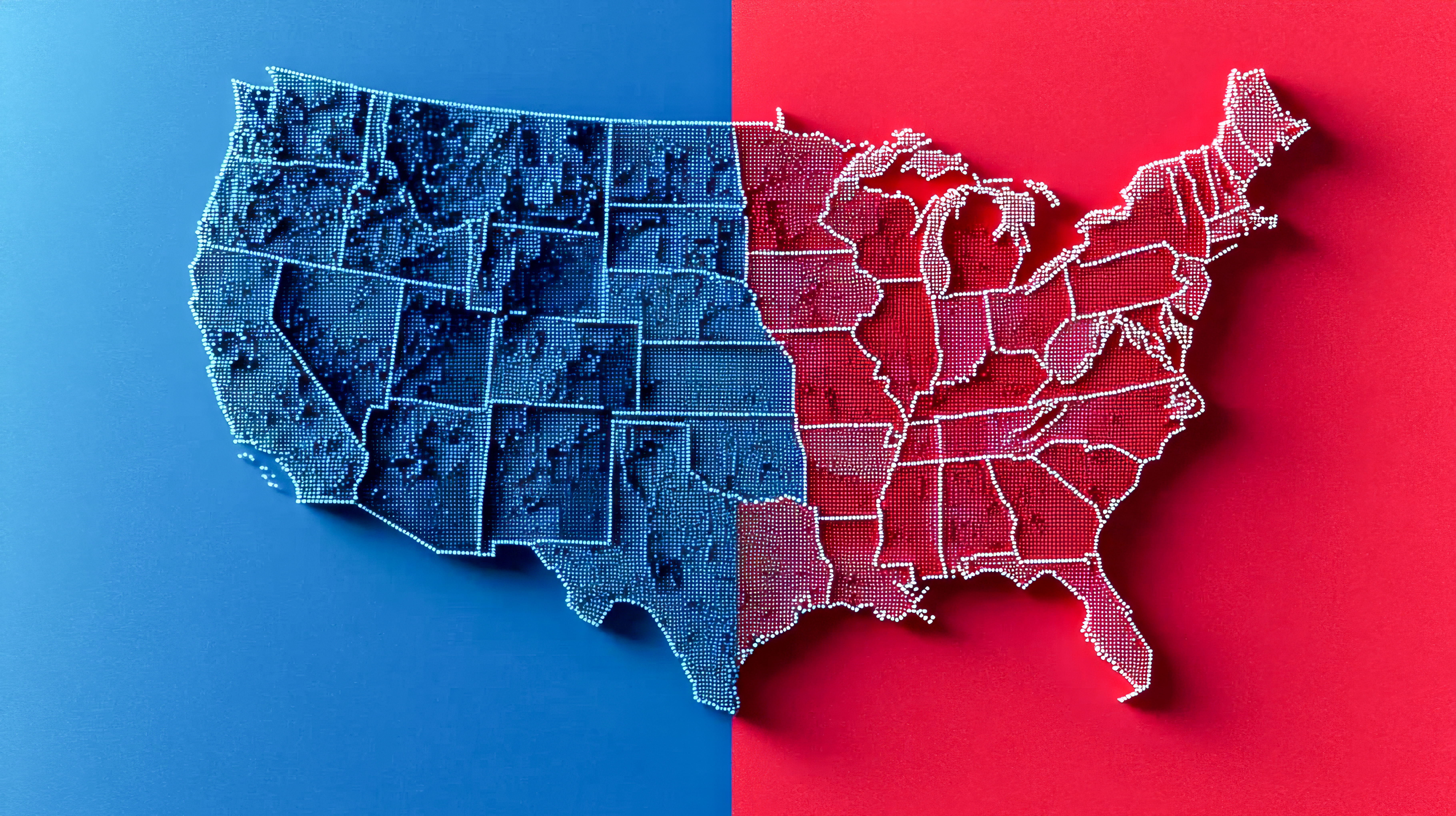 Red and blue landscape symbolizing America's political divide